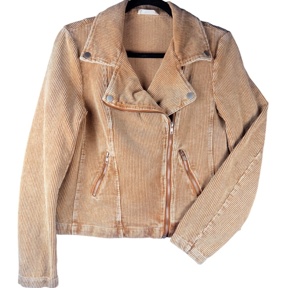 Altar'd State Corduroy Moto Jacket Tan Camel Asymmetrical Zip Women Small